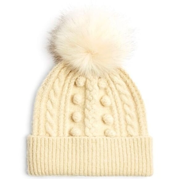 Topshop Bobble Bauble Knit Pom Beanie Women's One Size NEW  with tags Cream Cabl - Picture 2 of 2